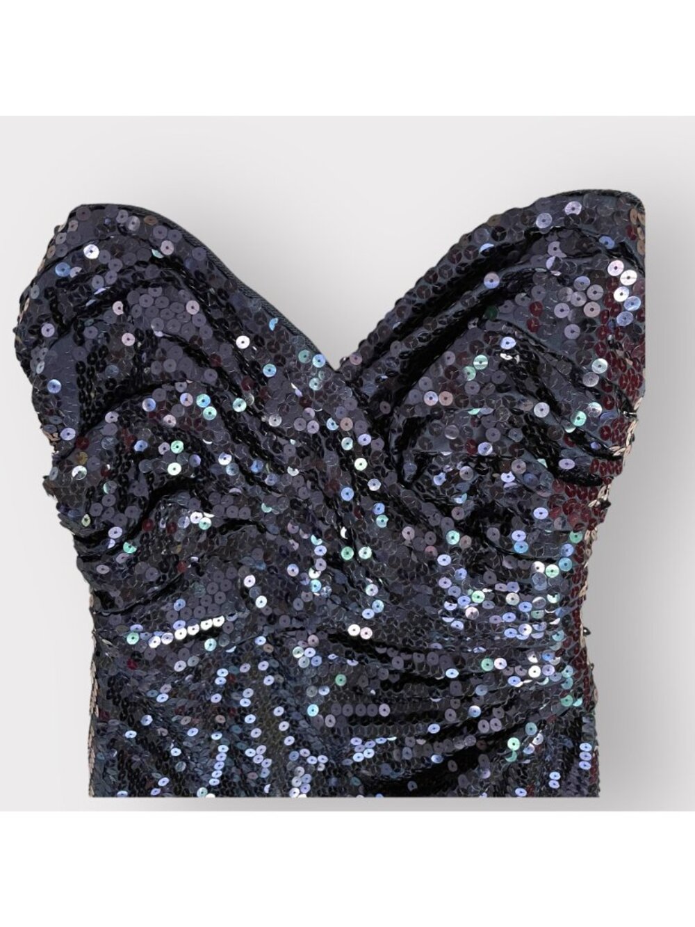 Vintage Tadashi Size 6 Black Sequin Strapless Sweetheart Neck Wrap Bodycon Dress - Picture 5 of 10